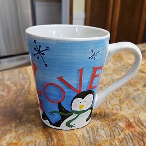 MICHAELS Penguin Themed LOVE JOY Christmas Coffee Mug